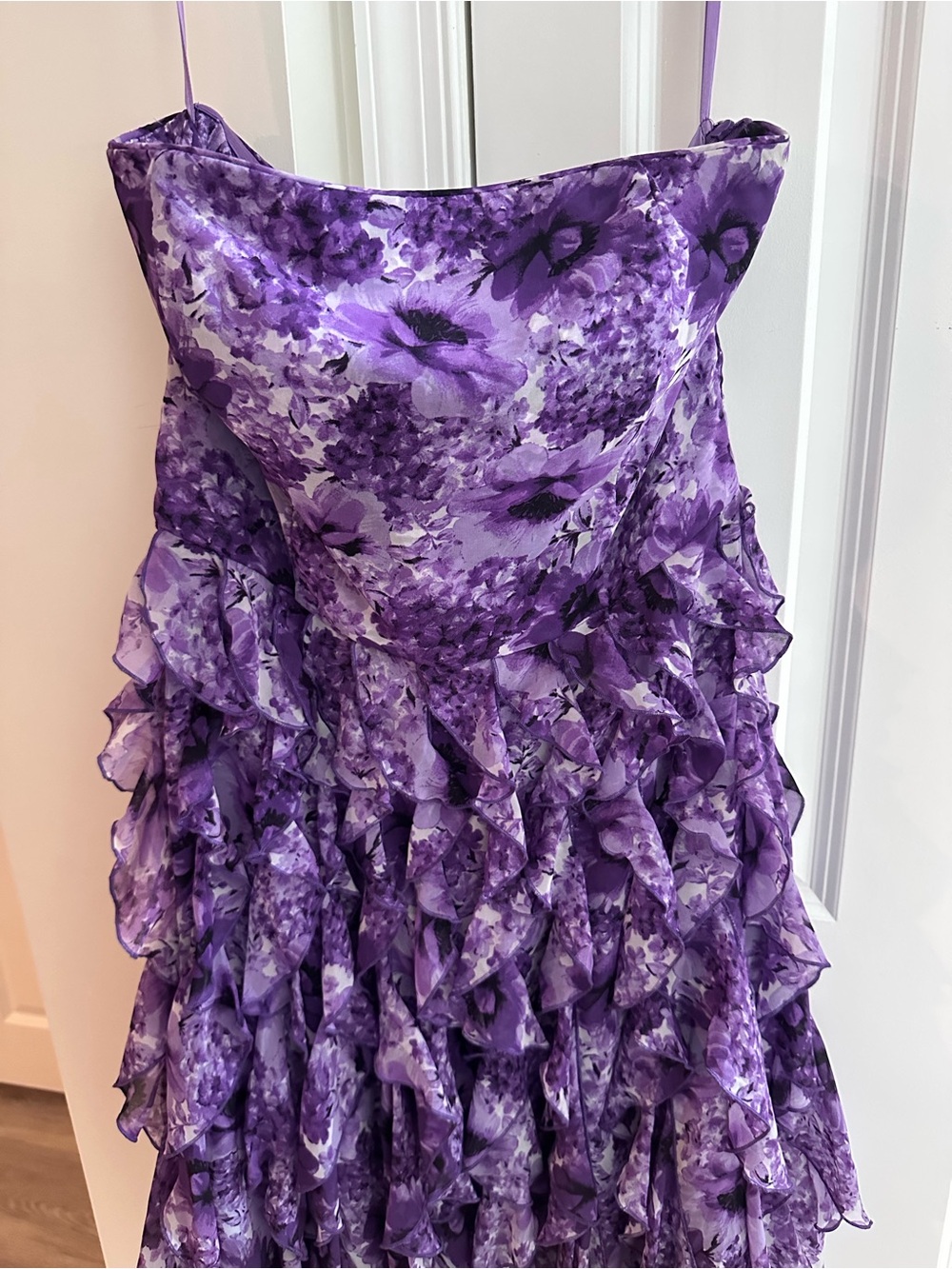 White House Black Market Purple Floral Ruffle Dress